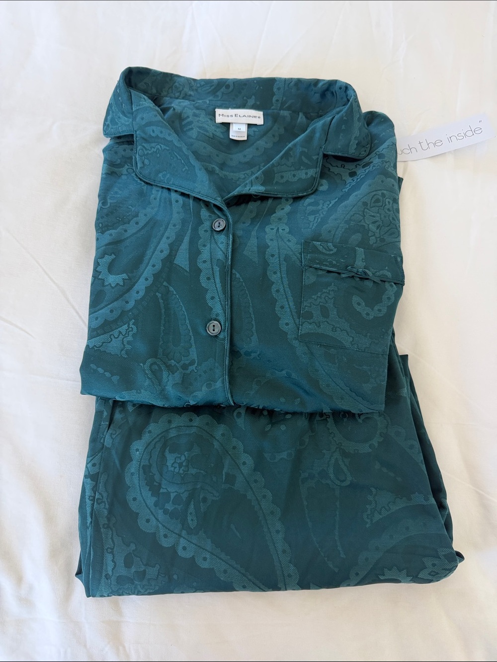 Miss Elaine Teal Paisley Satin PJ Set